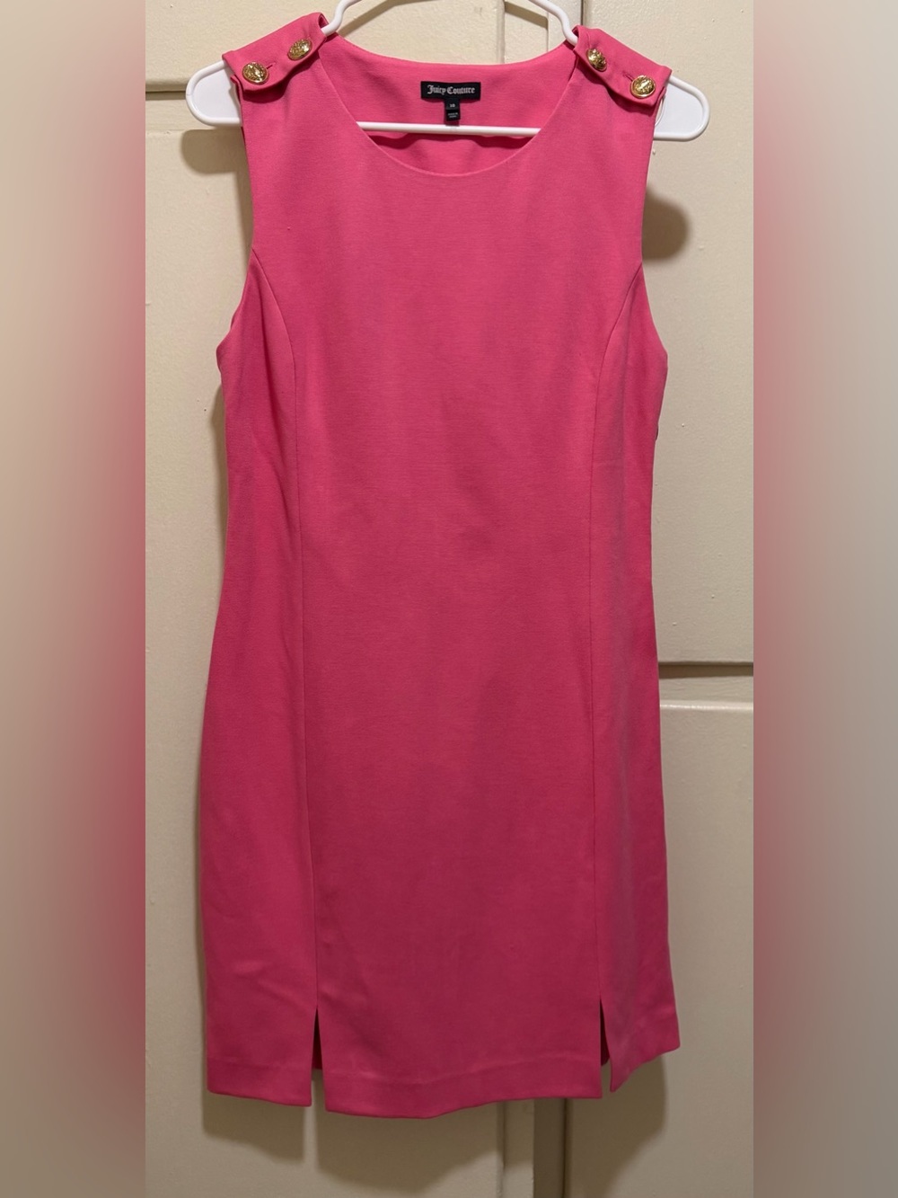 Juicy Couture Hot Pink Sleeveless Shift Dress with Gold Buttons. Side zipper.